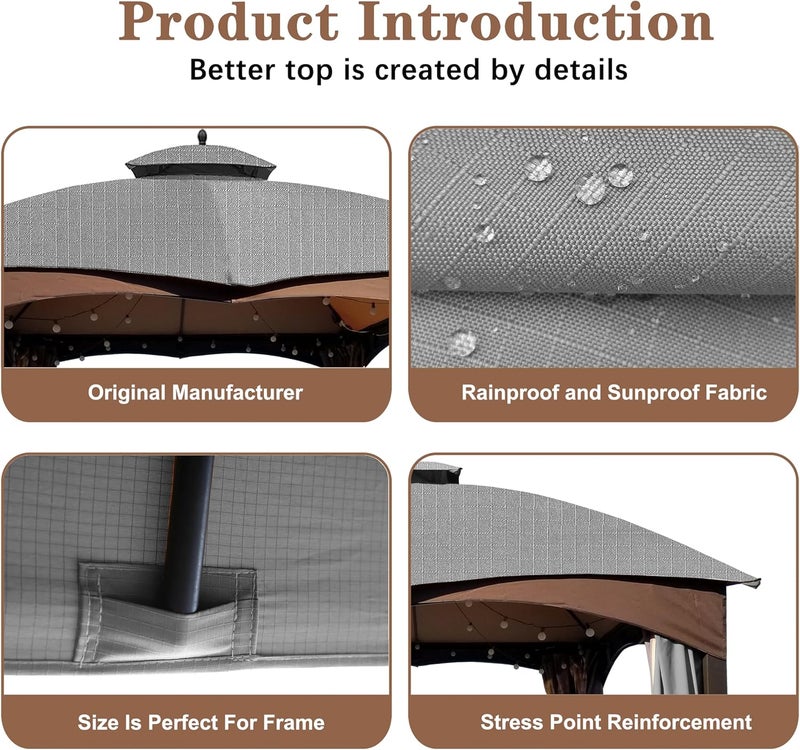 SCOCANOPY Replacement Top for The Lowe's Gazebo Model #GF-12S004B-1 / GF-12S004BTO (Grey Ripstop) - Image 5